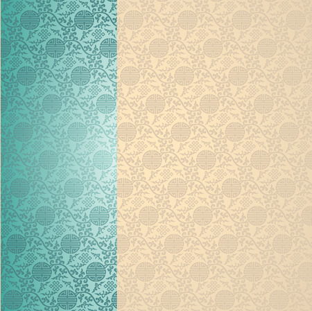 Vintage blue and cream traditional Chinese pattern background with vertical banner and space for textのイラスト素材