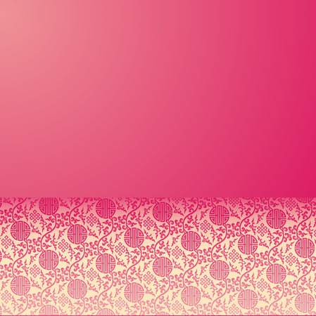 Vintage pink and cream traditional Chinese pattern background with horizontal banner for textのイラスト素材