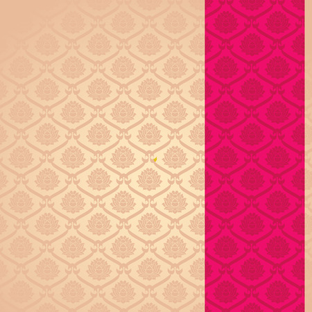 Traditional vintage pink and cream Asian lotus pattern background with vertical banner and space for textのイラスト素材