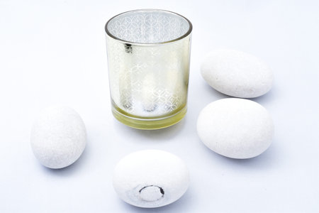 glass glass, sea stones, four pieces white egg
