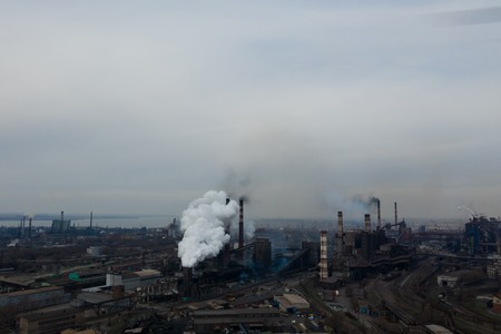 Polluting plant shot from above with a droneの写真素材