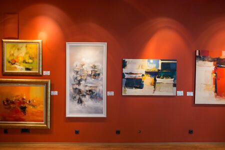 Golden Sands, Bulgaria - June 18, 2018: Exhibition of modern paintings.のeditorial素材