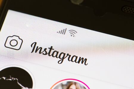 Kiev, Ukraine - September 12, 2019: Instagram on the phone close-up. Macro photo.のeditorial素材