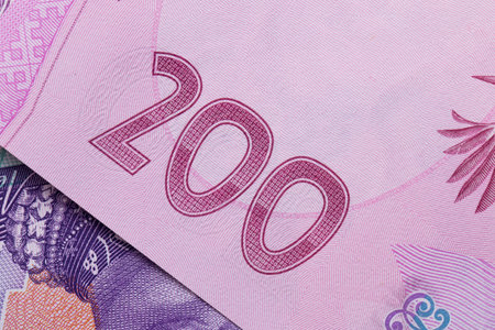 Ukrainian money. Hryvnia paper bill. Background texture.