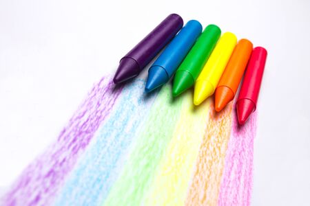 Rainbow from pencils on a white background. Symbol of same-sex relationships. LGBTの写真素材