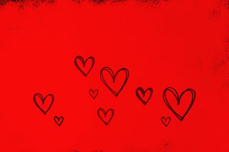 Texture of drawn hearts in black on a white background from flour. Valentine's Day.の写真素材
