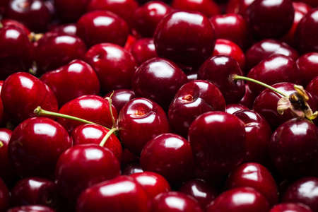 Ripe juicy cherry close-up. Without background, textureの写真素材