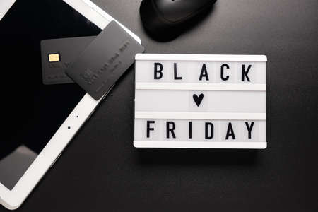Black friday sale word on lightbox on black backgroundの写真素材
