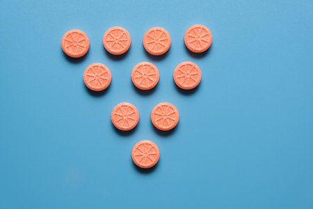 Vitamin c word on blue background.の写真素材