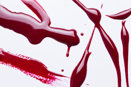 Nail polish on a white background in the form of strips and drops