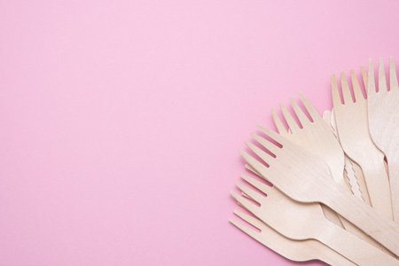 Wooden and cardboard disposable tableware on a gray background. Environmentally friendly products.