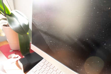 Dust on a computer monitor close-upの写真素材