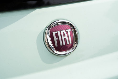 Tarragona, Spain - October 29, 2022: Fiat logo on a car close-up.