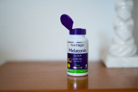 Tarragona, Spain - October 03, 2022: Melatonin tablets for the treatment of sleep problems.のeditorial素材