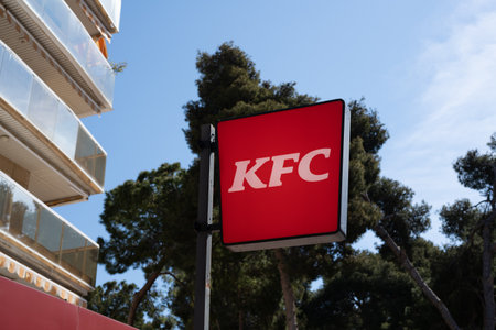 Tarragona, Spain - April 19 2023: Fast food restaurant KFC logo close upのeditorial素材