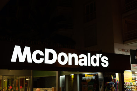 Tarragona, Spain - 09 June 2023: McDonalds Arches sign as seen at McDonalds fast food restaurant.のeditorial素材