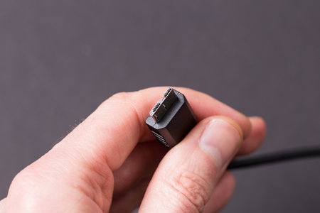 USB 3.0 cable on a black background close-up.の写真素材