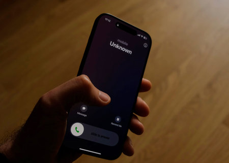 Fraud or fraudulent schemes. Close-up of a male hand holding a phone with an unexpected incoming...