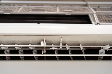 Mold on air conditioner close-up. Air conditioner maintenance and cleaning.