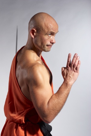 Shaolin warriors monk on white backgroundの写真素材