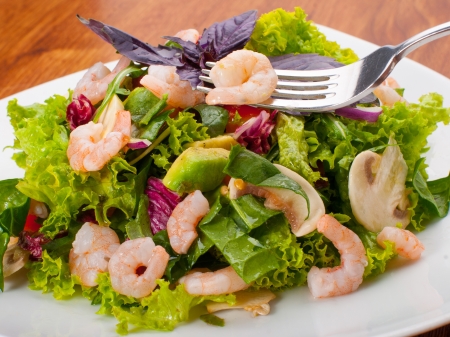 Fresh salad with shrimp and avokadoの写真素材