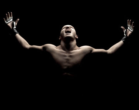 MMA fighte on black, dramatic pictureの写真素材