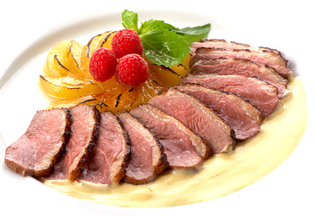 duck breast with pearの写真素材