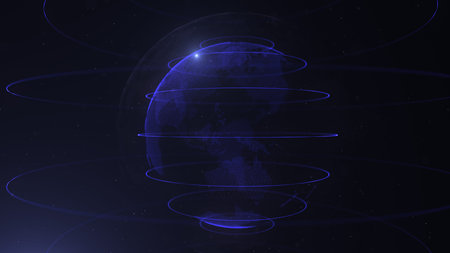 Abstract sphere. Connected navy blue dots with lines. Globalization interface. Dots accumulation....