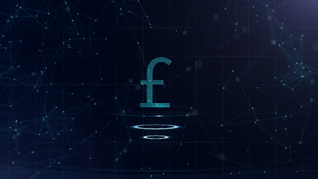 Space blue Currency sign. Britain Pound Sterling. International currency.の写真素材