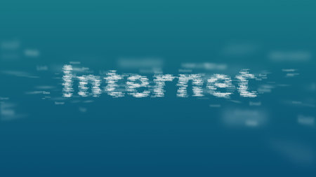 Light blue background with different words, which deal with internet. Blurred type super. The word...