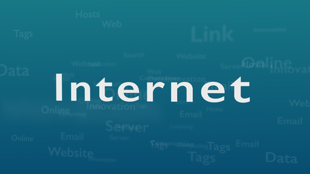 Light blue background with different words, which deal with internet. Close up. Copy space. 3D.の写真素材