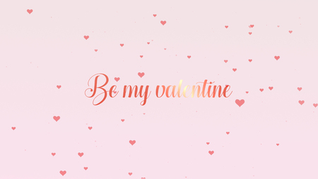Be my Valentine Love confession. Valentines Day lettering is isolated on light pink background, which is bedecked with little cute red hearts. Share love.の写真素材