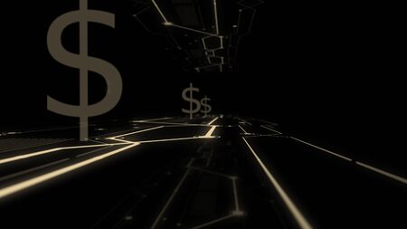 Double exposure of american dollar symbol and visual network in darkness.の写真素材