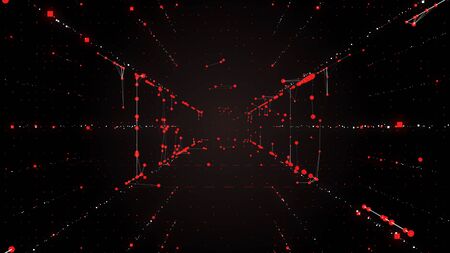 Gradual image of dots, squares and lines structure on black, giving the isussion of tunnel.の写真素材