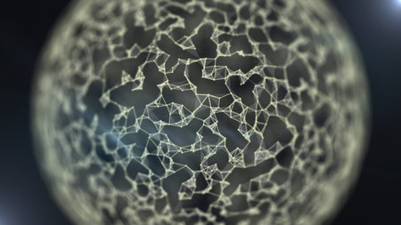 Cropped image of digital coded molecule gloing on black background.