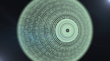 Sphere-shape geometric pattern robot illuminating in dark space.