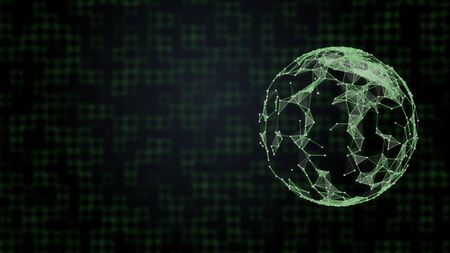 Cybersecurity concept. Digital image of 3d rendered globe with surface in plexus connection over abstract squared background.の写真素材