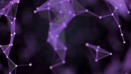 Connection of purple lines and dots making a polygonal structure.の写真素材