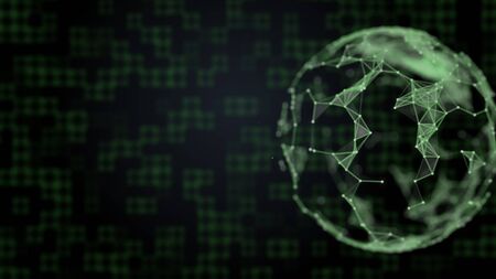 Holographic earth in digital plexus pattern over squared background.の写真素材