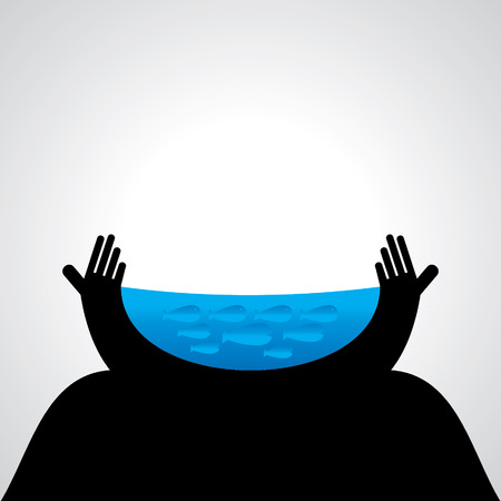 fish caring with hands aquariumのイラスト素材