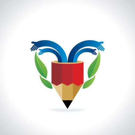 creative pencil with hands and green leafのイラスト素材