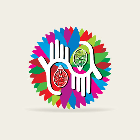 colorful bulb and hand over colorful backgroundのイラスト素材