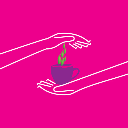 caring concept with hand coffee cup and leafのイラスト素材