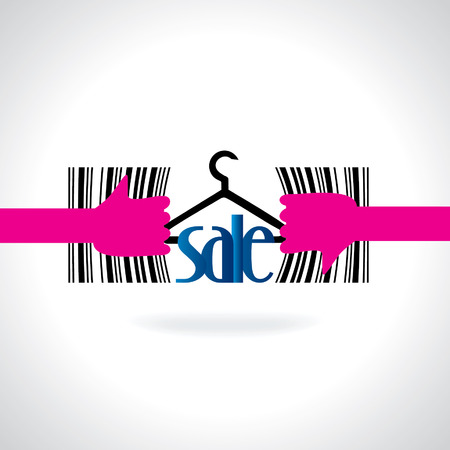 bar code pull by hand open saleのイラスト素材