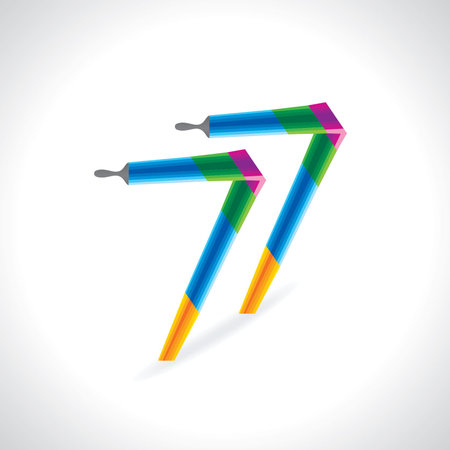 numeric number of 77 created by painting brushのイラスト素材