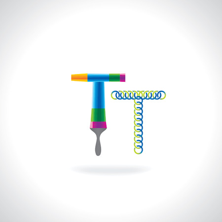 alphabet T created by painting brush and circlesのイラスト素材