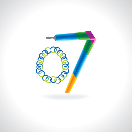 number 07 created by painting brush and blue green circlesのイラスト素材