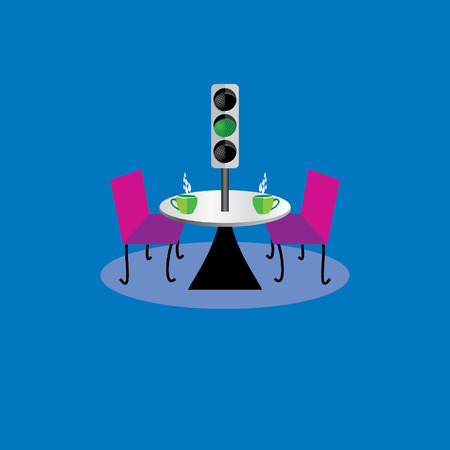 creative furniture concept with coffee on table and traffic signalのイラスト素材