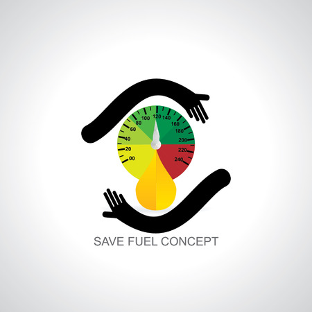 fuel drop caring with hand with speed meter save fuel conceptのイラスト素材