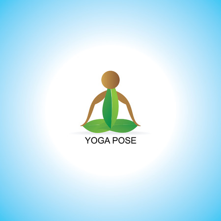 creative yoga pose created with green leaf vector illustrationのイラスト素材